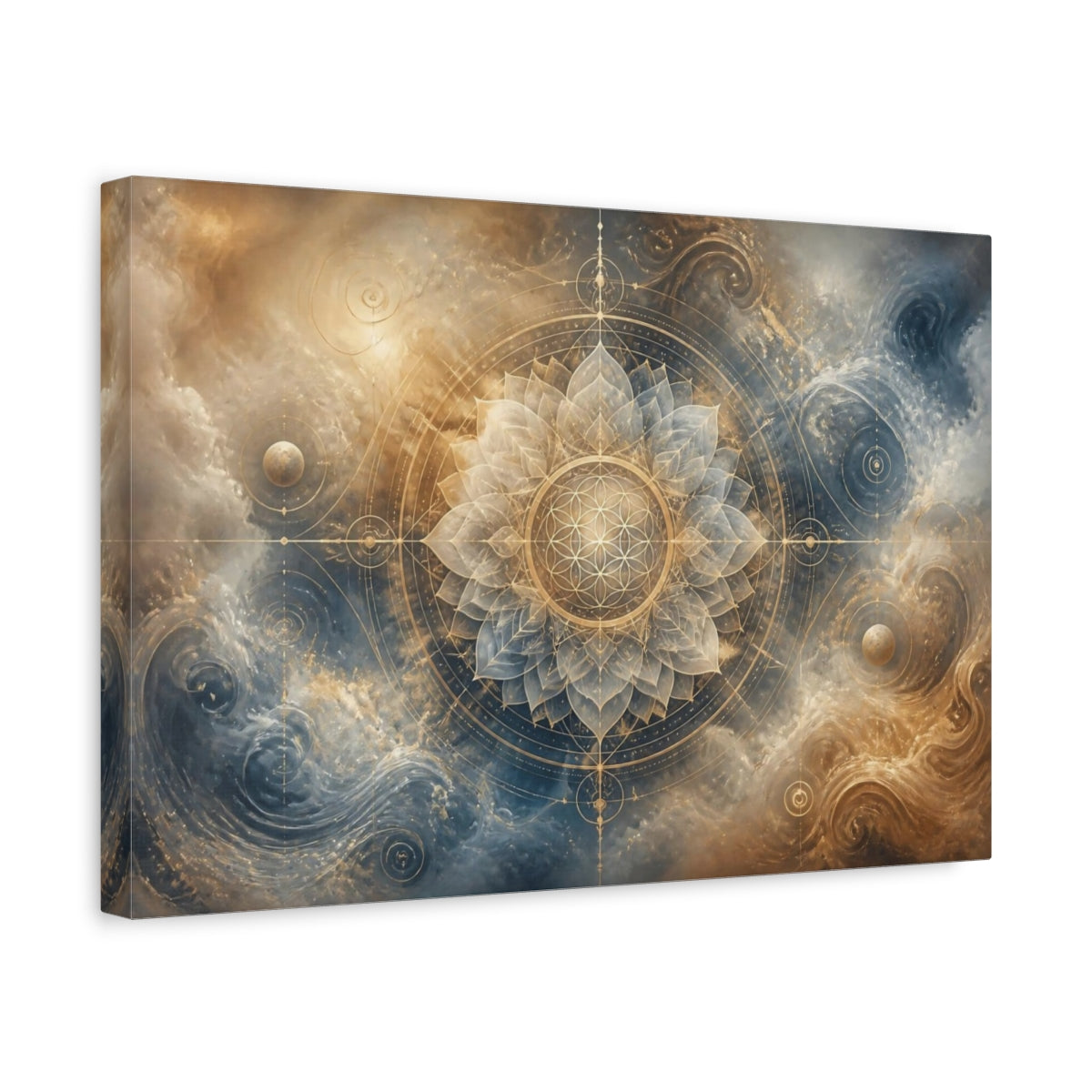 Side Mockup 4. Abstract Lotus Mandala shown as canvas print