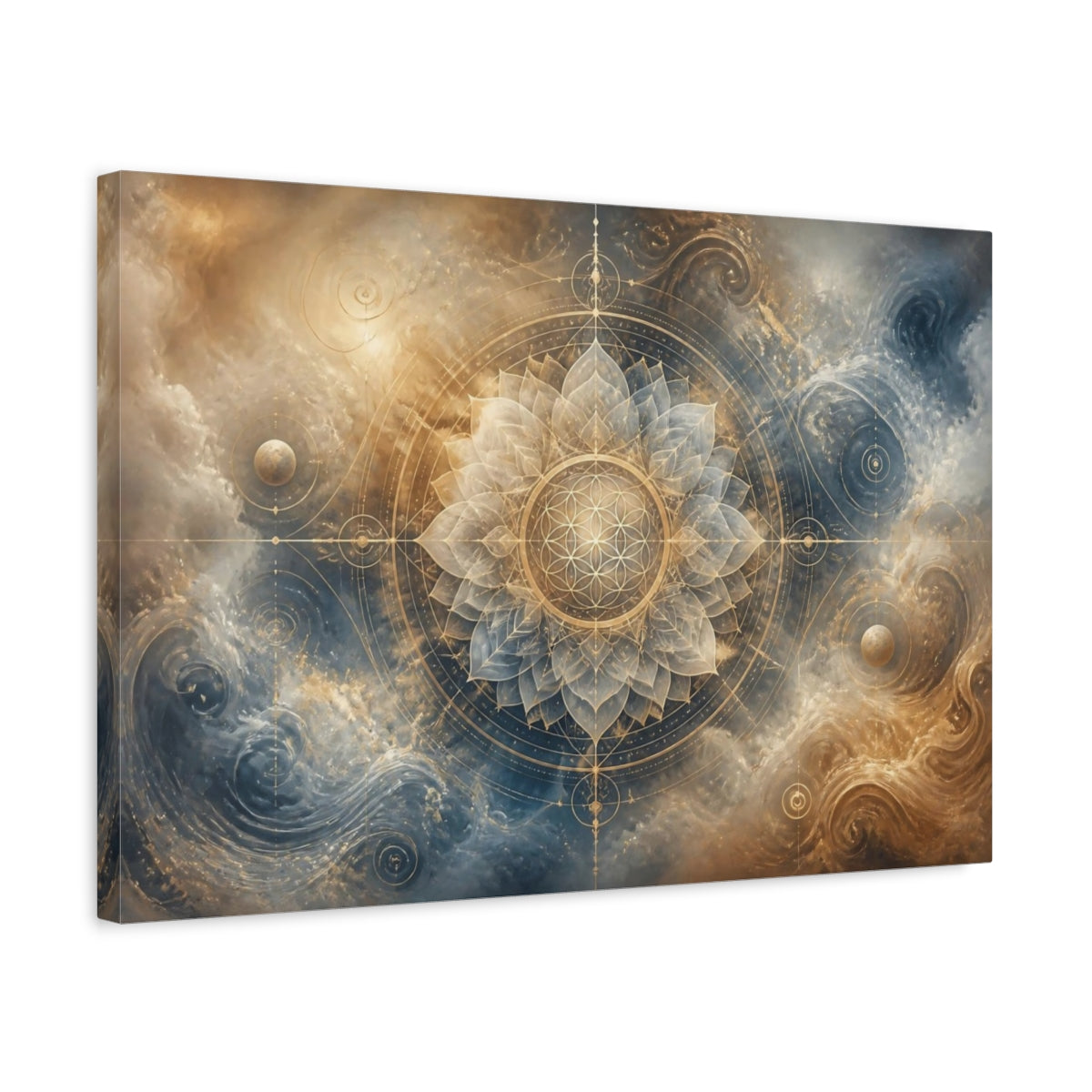 Side Mockup 3. Abstract Lotus Mandala shown as canvas print