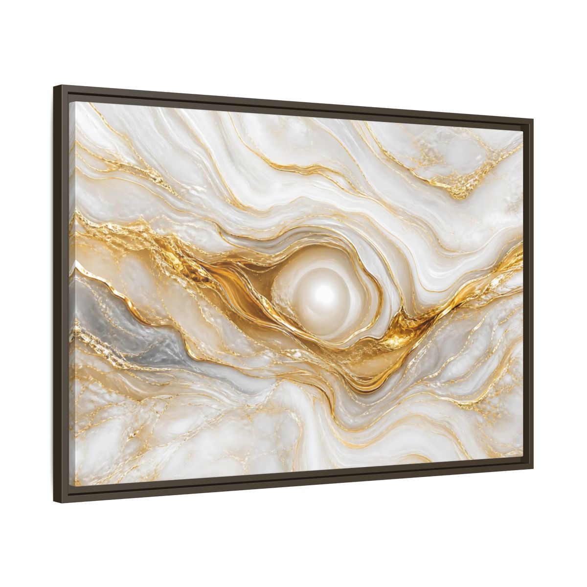 Main Mockup. Abstract Marble Abstract White Gold Abstract shown as stretched canvas wall art