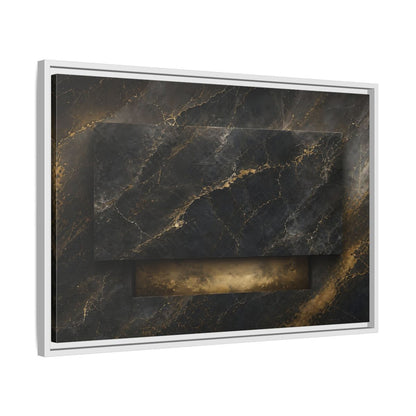Side Mockup 10. Abstract Marble Black And Gold Marble shown as stretched canvas wall art