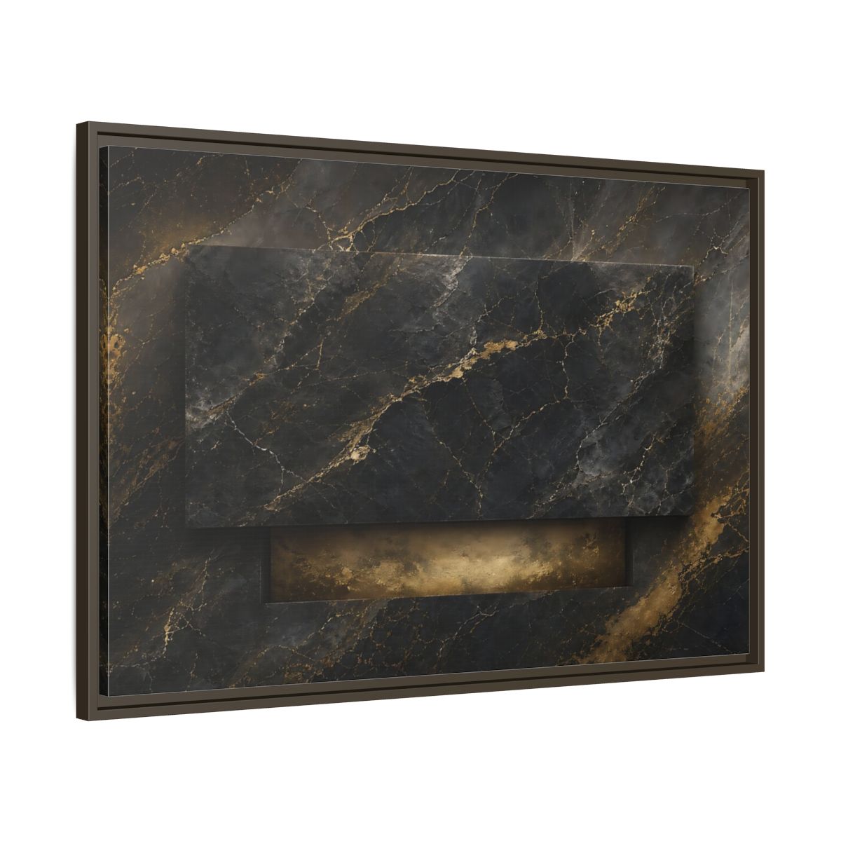 Main Mockup. Abstract Marble Black And Gold Marble shown as stretched canvas wall art