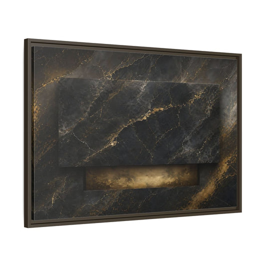 Main Mockup. Abstract Marble Black And Gold Marble shown as stretched canvas wall art