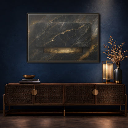 Mockup 4. Abstract Marble Black And Gold Marble shown as stretched canvas wall art