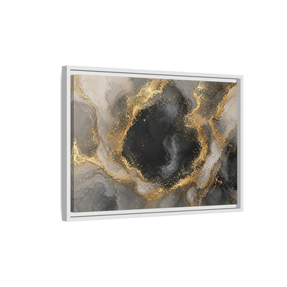 Side Mockup 1. Abstract Abstract Marble Black Gold Marble shown as stretched canvas wall art