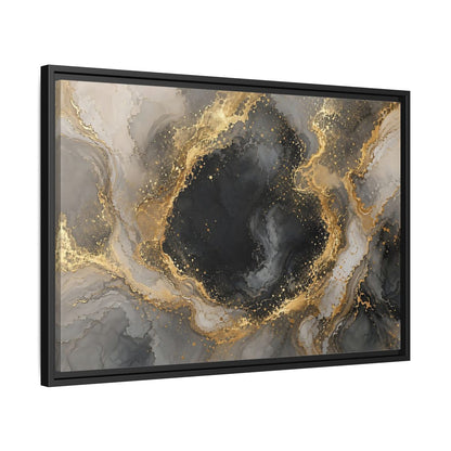 Side Mockup 14. Abstract Abstract Marble Black Gold Marble shown as stretched canvas wall art