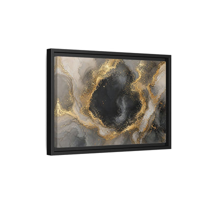 Side Mockup 6. Abstract Abstract Marble Black Gold Marble shown as stretched canvas wall art
