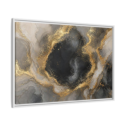 Side Mockup 9. Abstract Abstract Marble Black Gold Marble shown as stretched canvas wall art