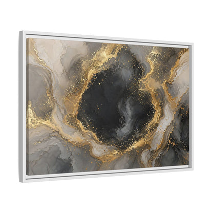 Side Mockup 10. Abstract Abstract Marble Black Gold Marble shown as stretched canvas wall art