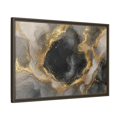 Side Mockup 11. Abstract Abstract Marble Black Gold Marble shown as stretched canvas wall art