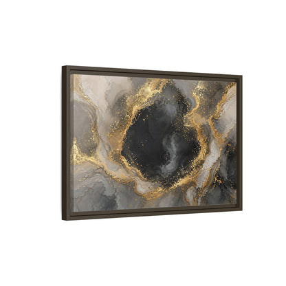 Side Mockup 2. Abstract Abstract Marble Black Gold Marble shown as stretched canvas wall art