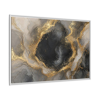 Side Mockup 7. Abstract Abstract Marble Black Gold Marble shown as stretched canvas wall art