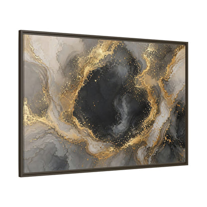 Side Mockup 8. Abstract Abstract Marble Black Gold Marble shown as stretched canvas wall art