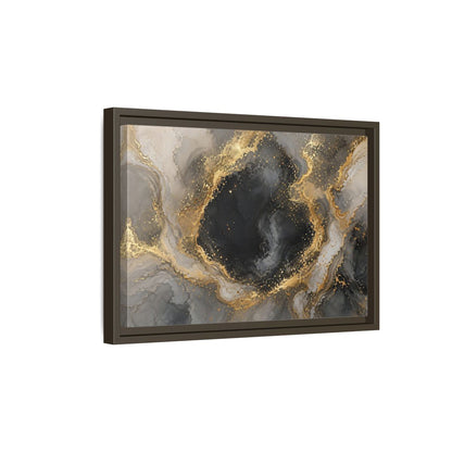 Side Mockup 5. Abstract Abstract Marble Black Gold Marble shown as stretched canvas wall art