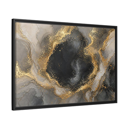 Side Mockup 13. Abstract Abstract Marble Black Gold Marble shown as stretched canvas wall art