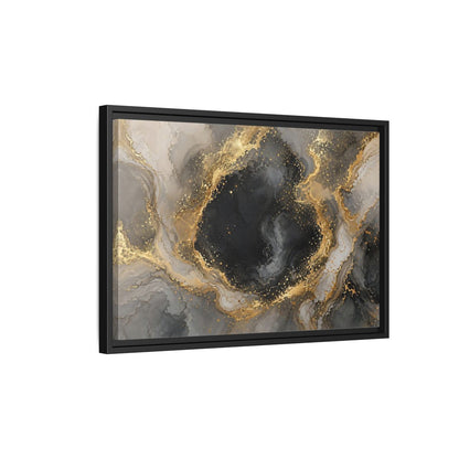Side Mockup 3. Abstract Abstract Marble Black Gold Marble shown as stretched canvas wall art