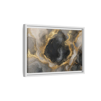 Side Mockup 4. Abstract Abstract Marble Black Gold Marble shown as stretched canvas wall art