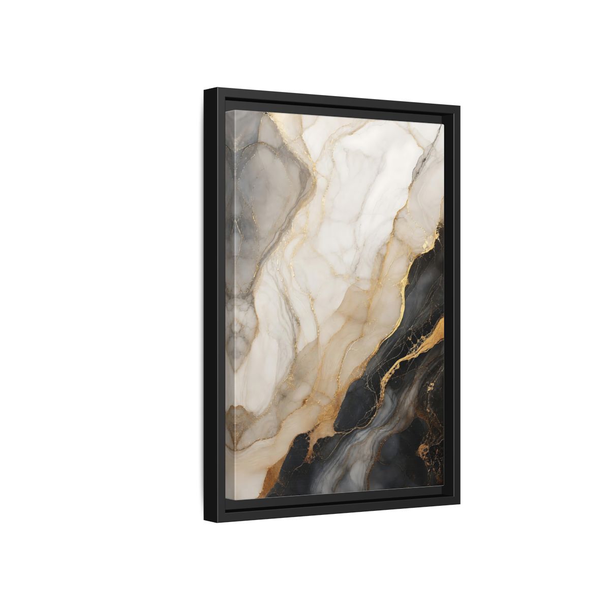 Side Mockup 6. Abstract Marble Black White Gold Marble shown as stretched canvas wall art