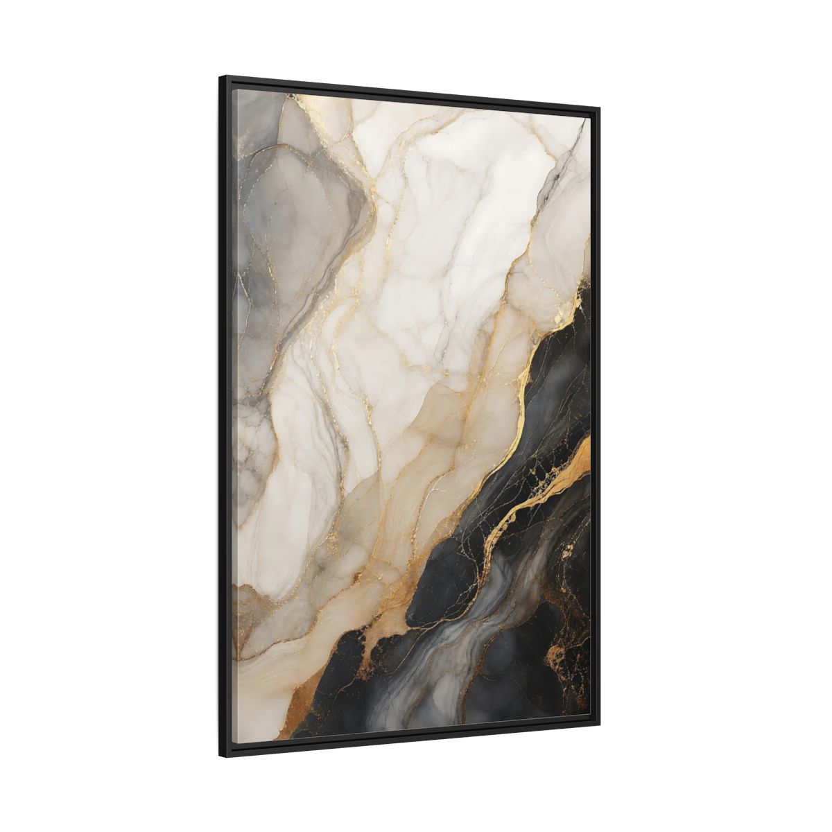 Side Mockup 12. Abstract Marble Black White Gold Marble shown as stretched canvas wall art