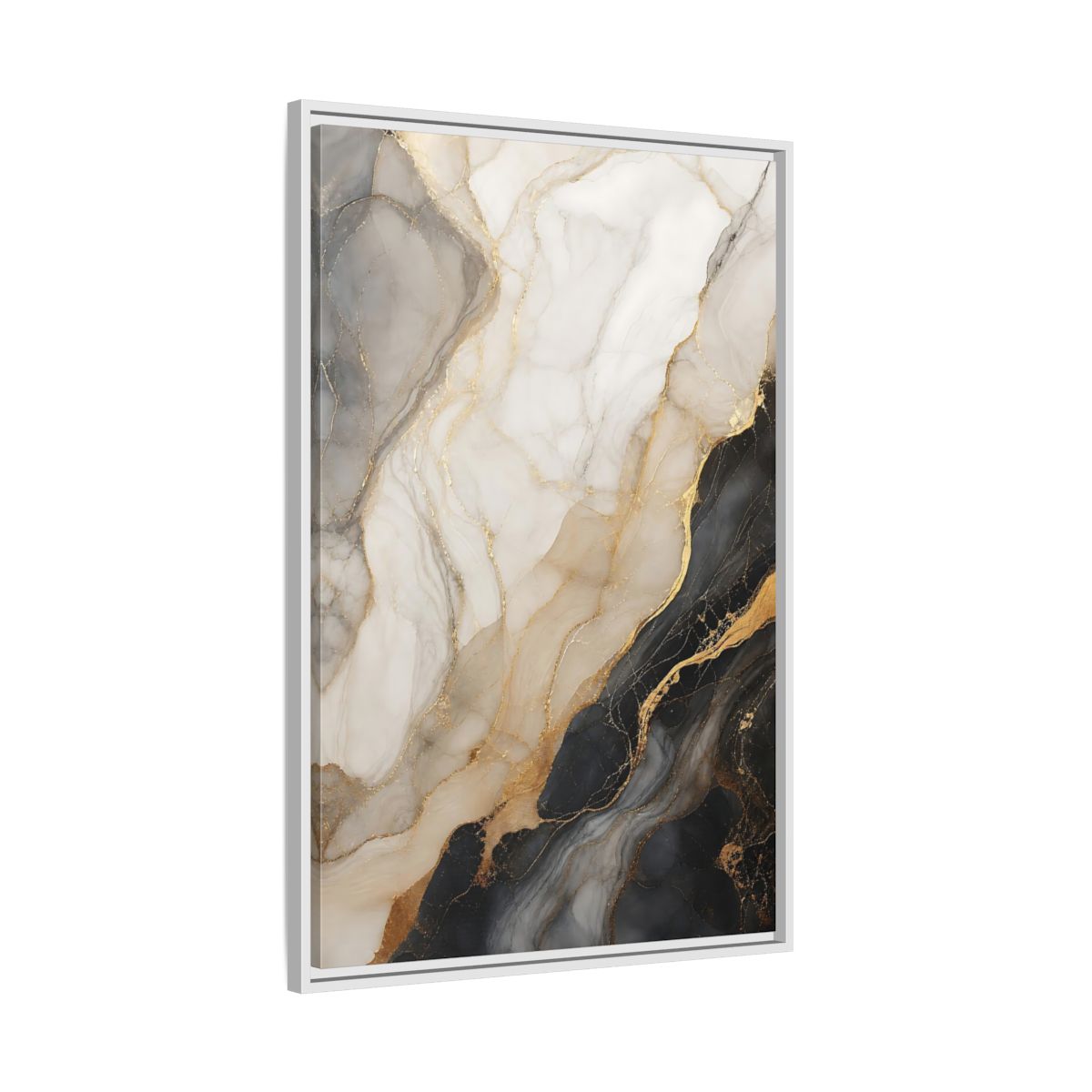 Side Mockup 9. Abstract Marble Black White Gold Marble shown as stretched canvas wall art