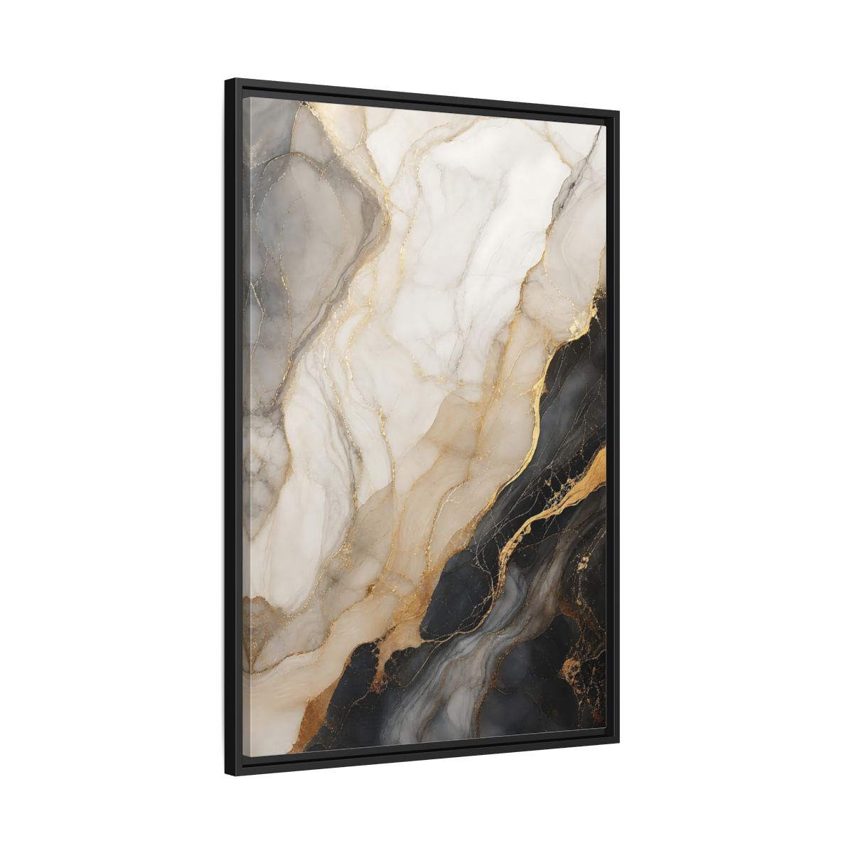 Side Mockup 13. Abstract Marble Black White Gold Marble shown as stretched canvas wall art