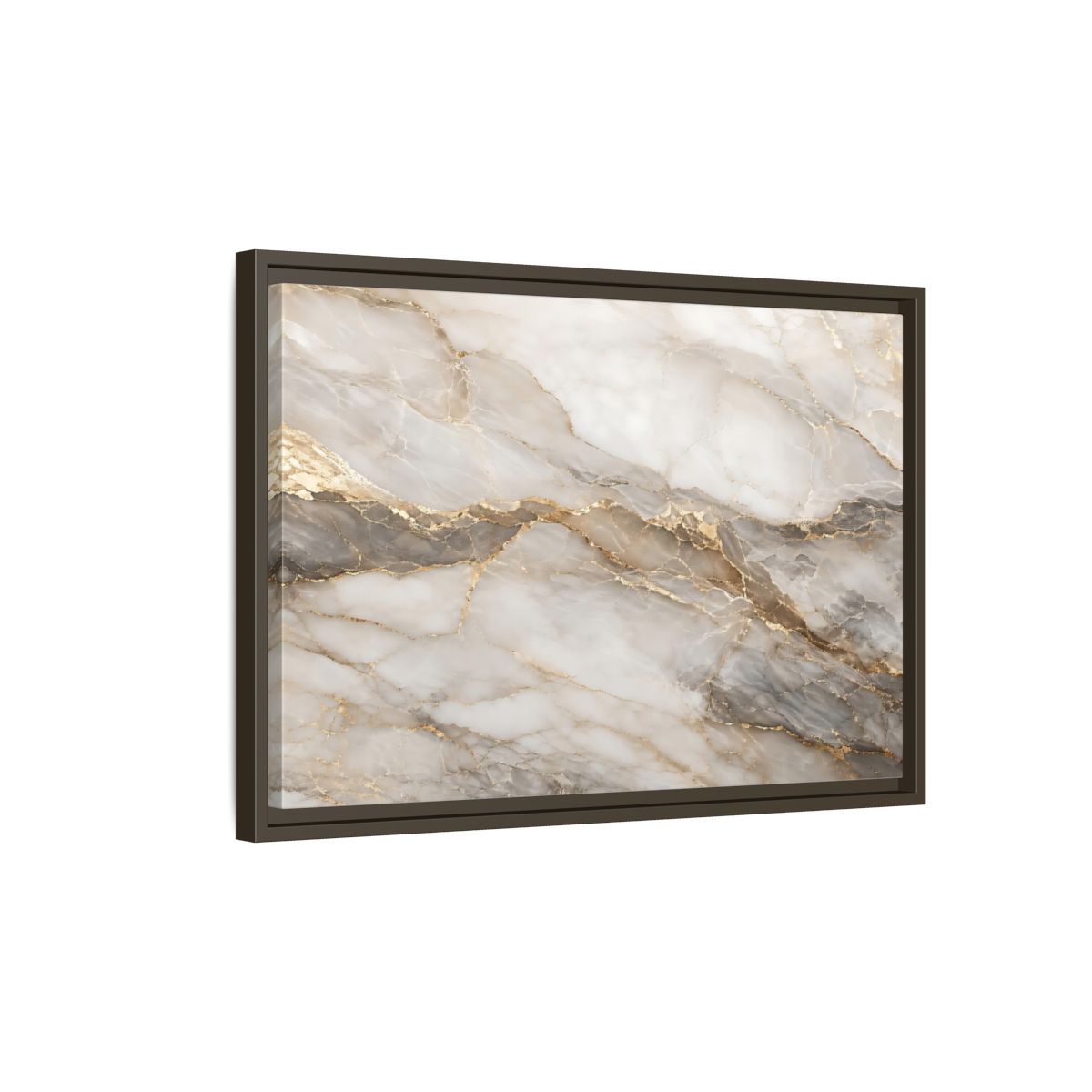 Side Mockup 2. Abstract Marble Gold And Gray Marble shown as stretched canvas wall art