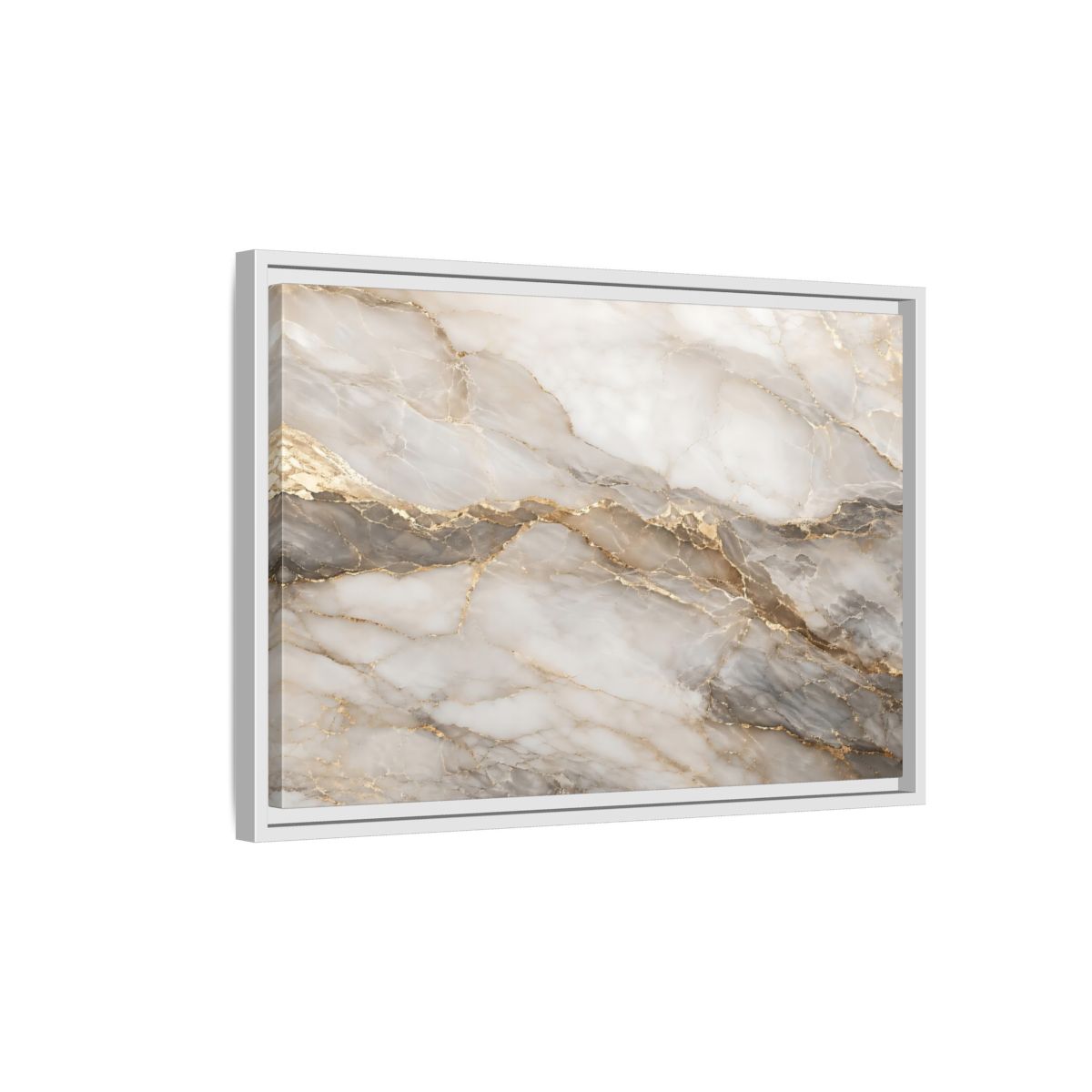Side Mockup 1. Abstract Marble Gold And Gray Marble shown as stretched canvas wall art