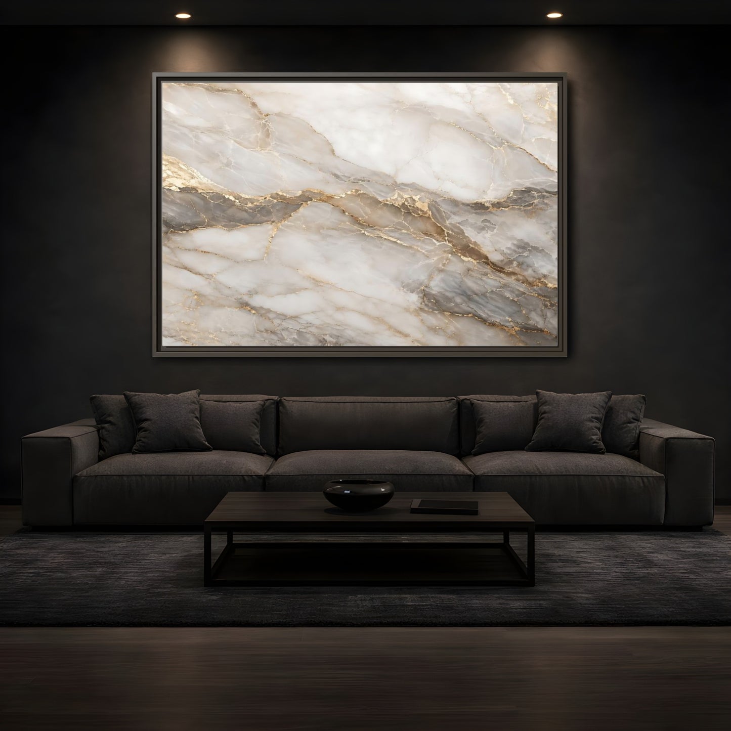 Mockup 3. Abstract Marble Gold And Gray Marble shown as stretched canvas wall art