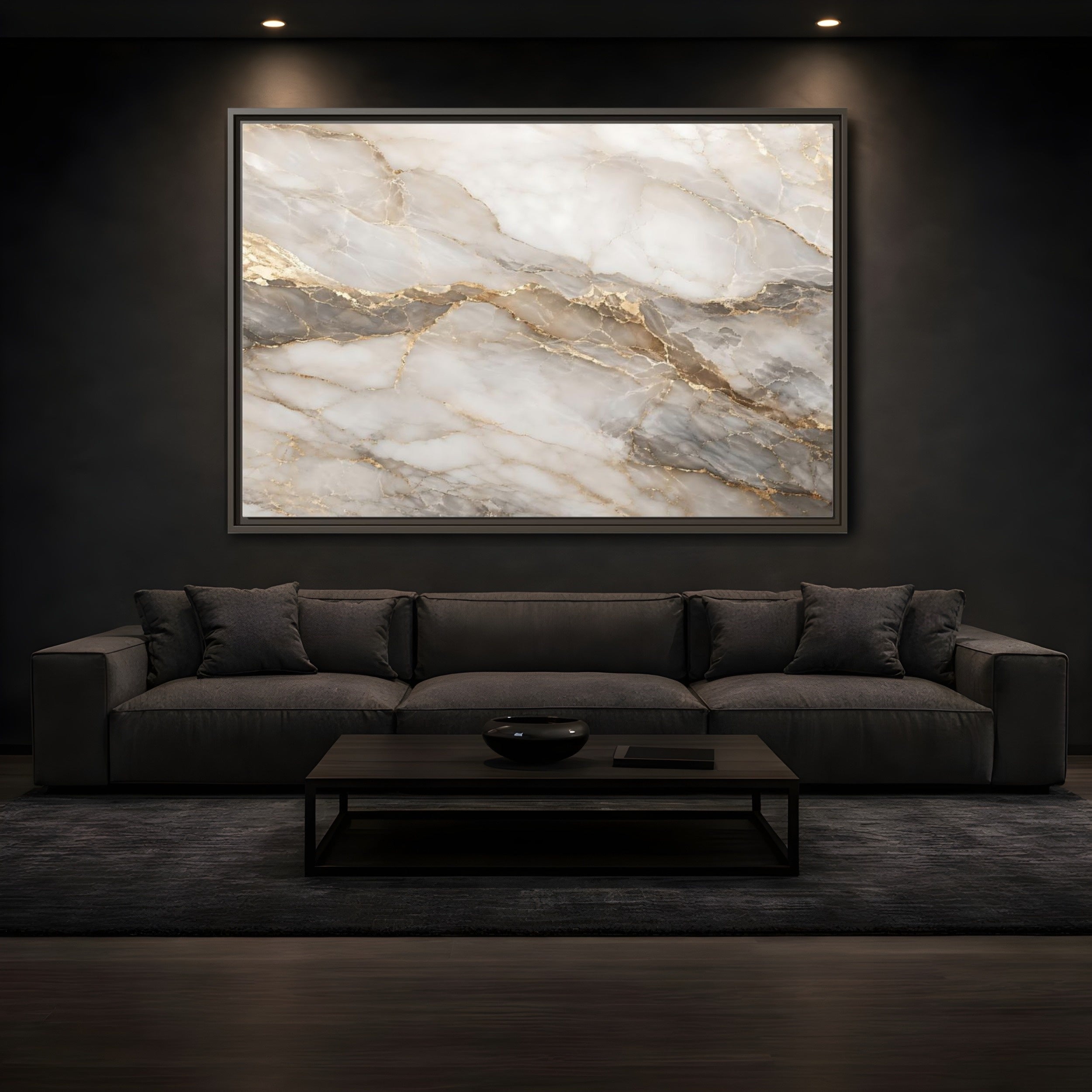 Mockup 3. Abstract Marble Gold And Gray Marble shown as stretched canvas wall art