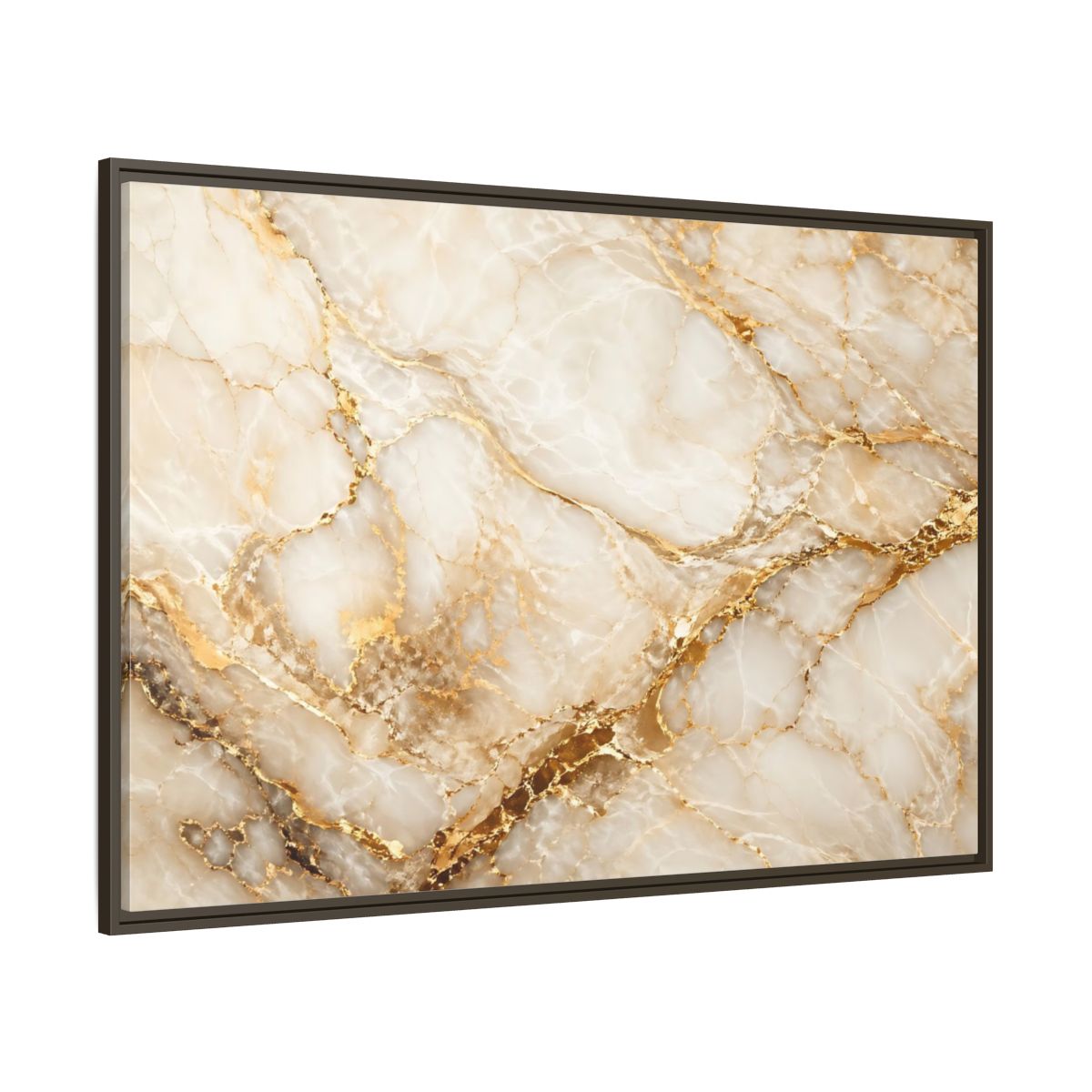 Side Mockup 8. Abstract Marble Gold Marble shown as stretched canvas wall art