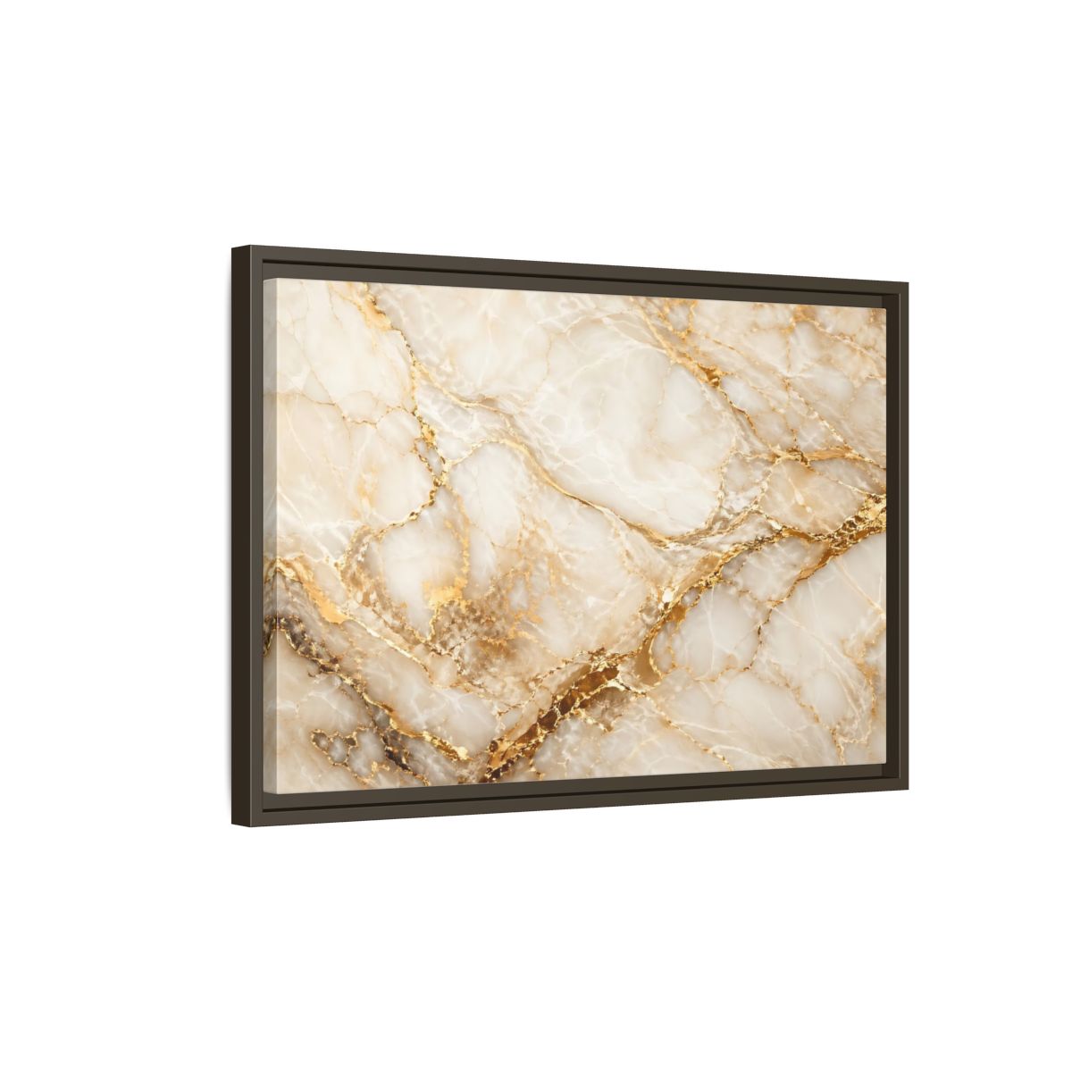 Side Mockup 2. Abstract Marble Gold Marble shown as stretched canvas wall art