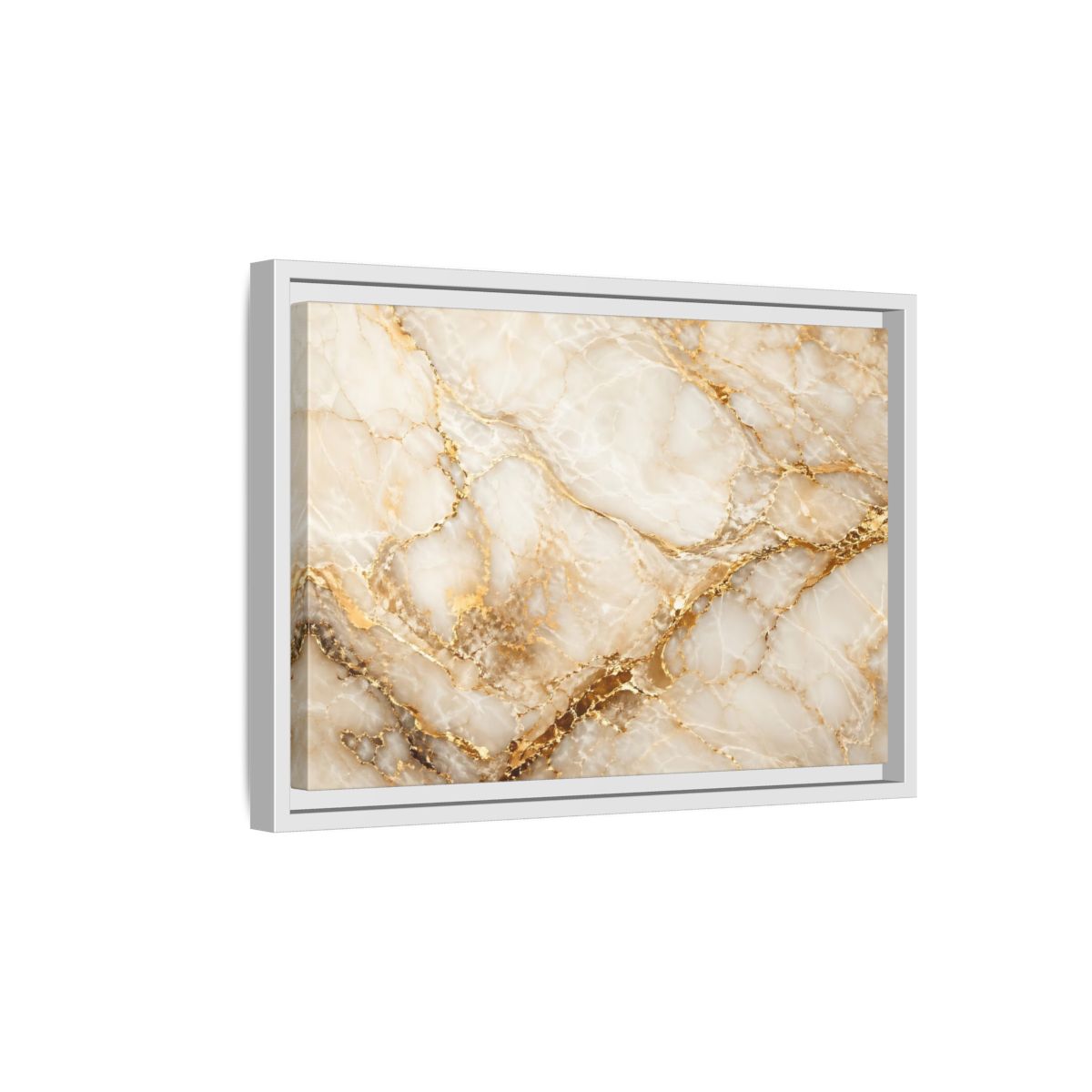 Side Mockup 4. Abstract Marble Gold Marble shown as stretched canvas wall art