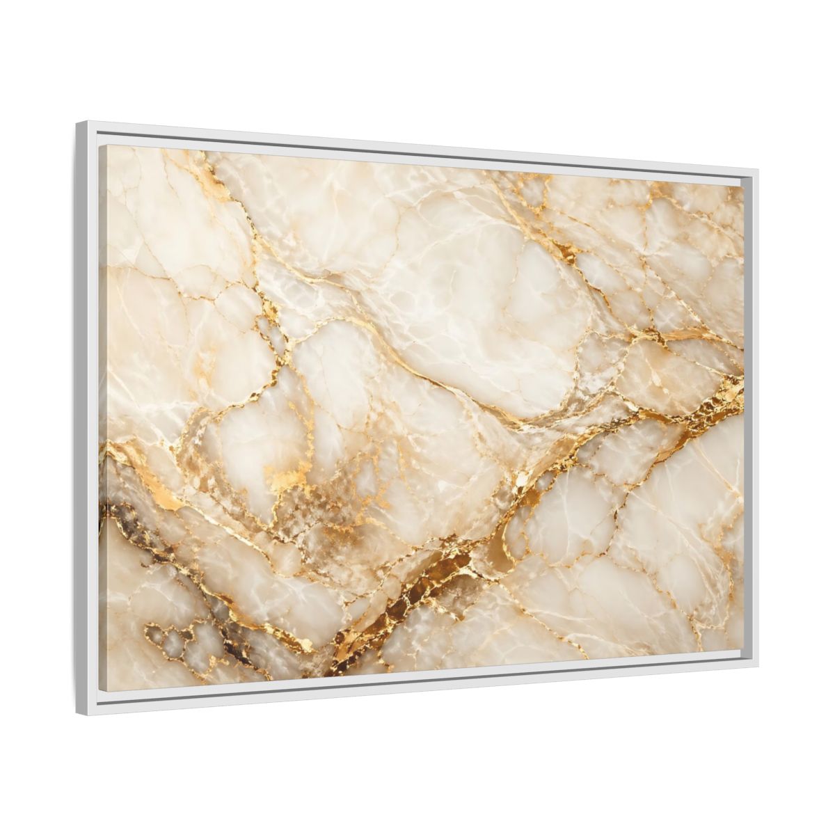 Side Mockup 9. Abstract Marble Gold Marble shown as stretched canvas wall art