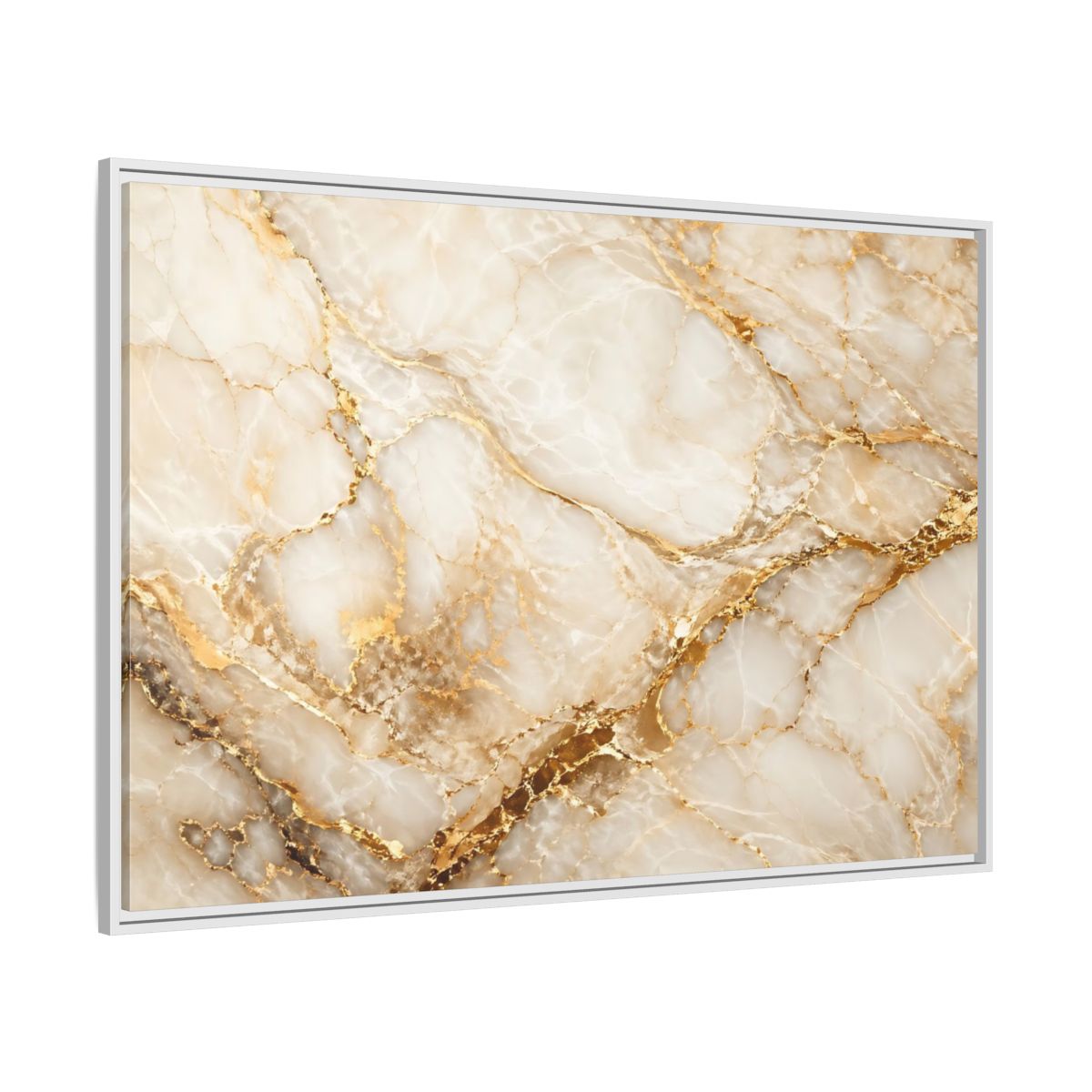 Side Mockup 7. Abstract Marble Gold Marble shown as stretched canvas wall art