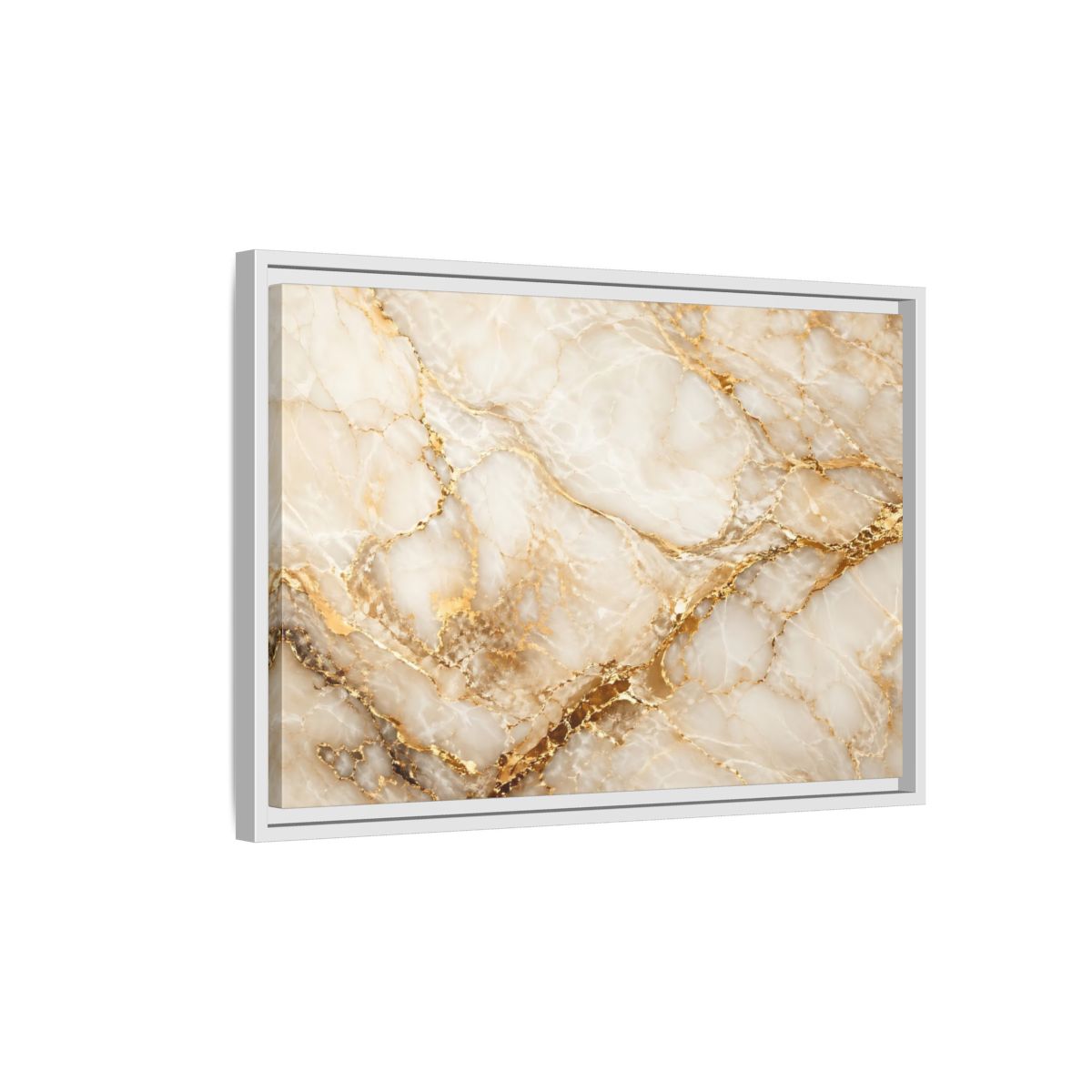 Side Mockup 1. Abstract Marble Gold Marble shown as stretched canvas wall art