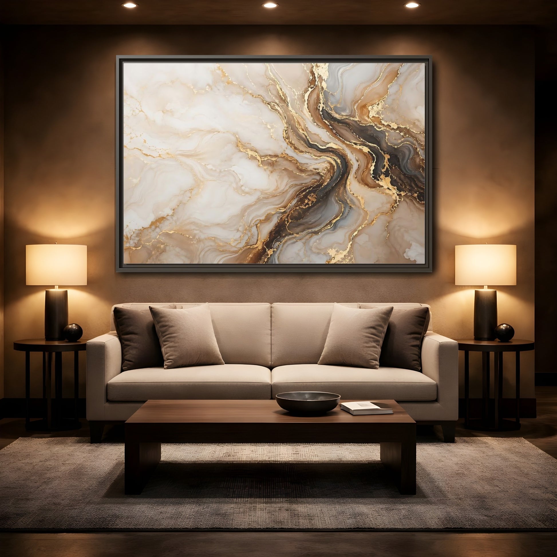 Mockup 2. Abstract Marble Gold Marble Abstract shown as stretched canvas wall art