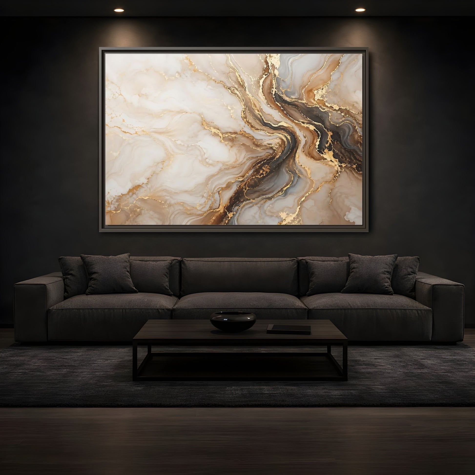 Mockup 3. Abstract Marble Gold Marble Abstract shown as stretched canvas wall art