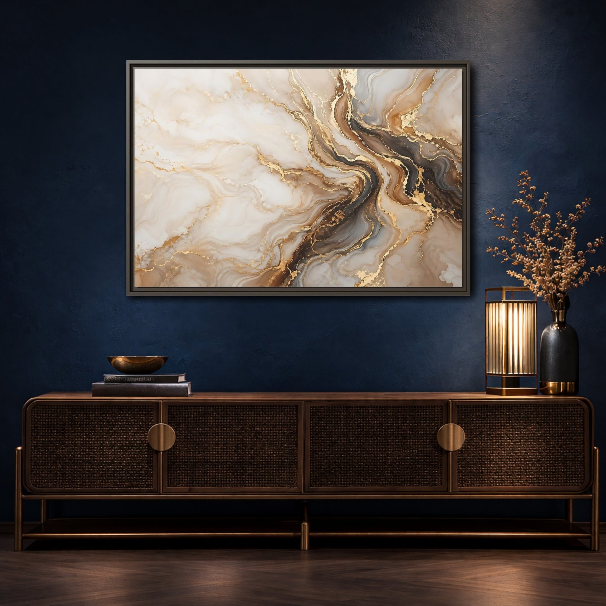Mockup 4. Abstract Marble Gold Marble Abstract shown as stretched canvas wall art