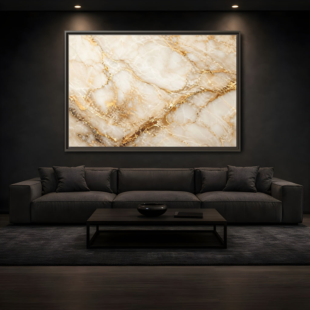 Mockup 3. Abstract Marble Gold Marble shown as stretched canvas wall art