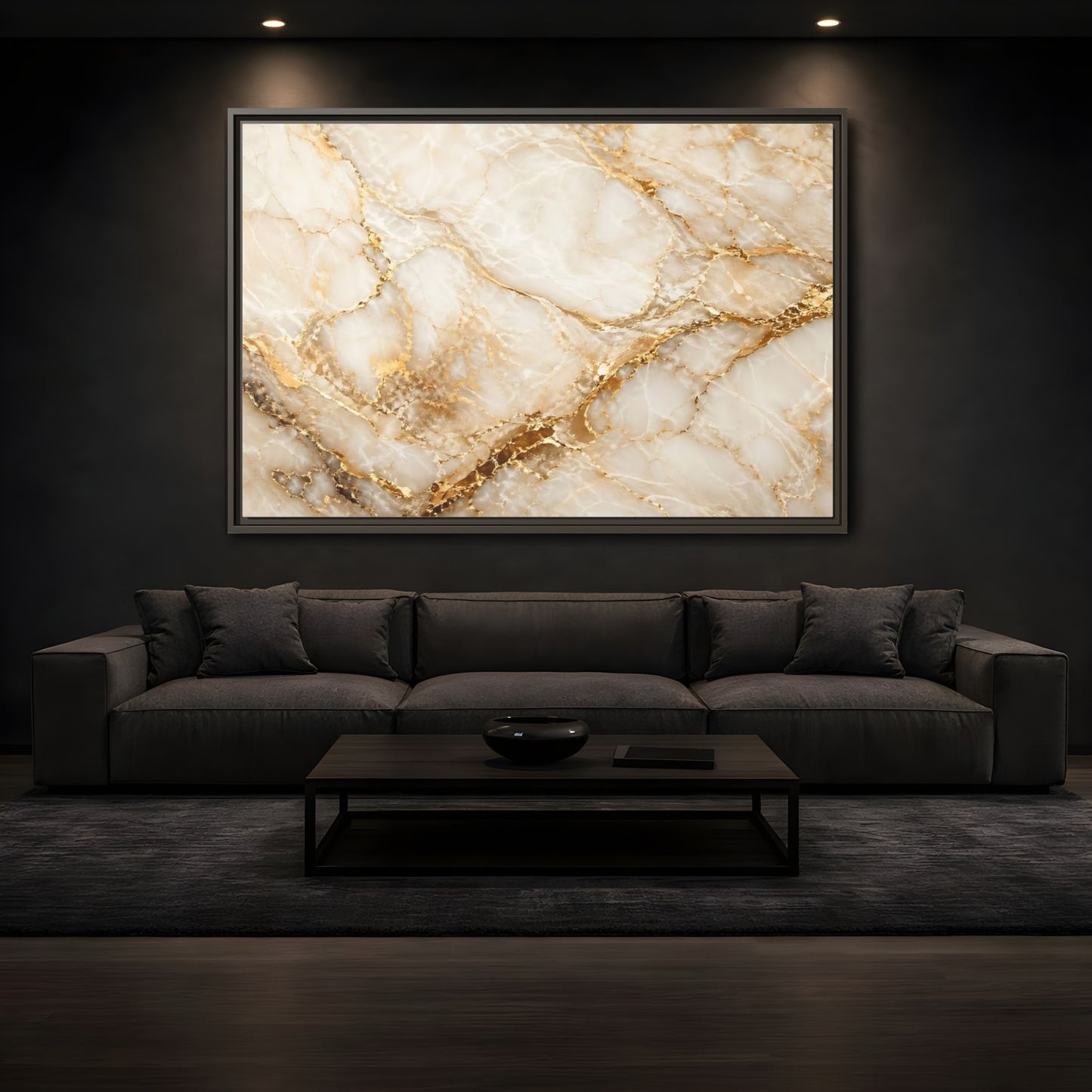 Mockup 3. Abstract Marble Gold Marble shown as stretched canvas wall art