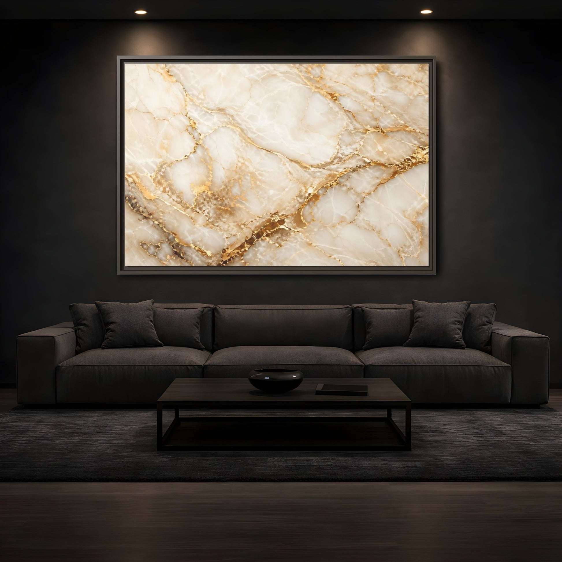 Mockup 3. Abstract Marble Gold Marble shown as stretched canvas wall art