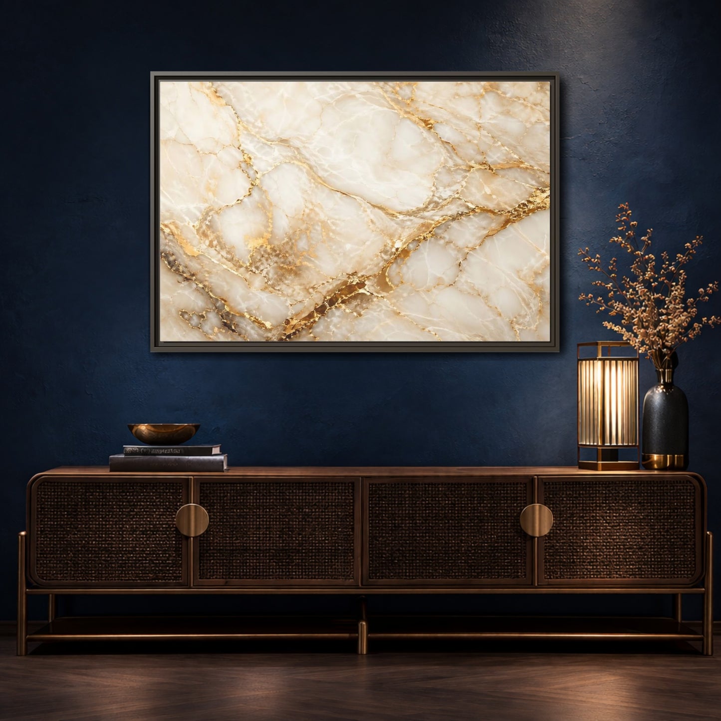 Mockup 4. Abstract Marble Gold Marble shown as stretched canvas wall art