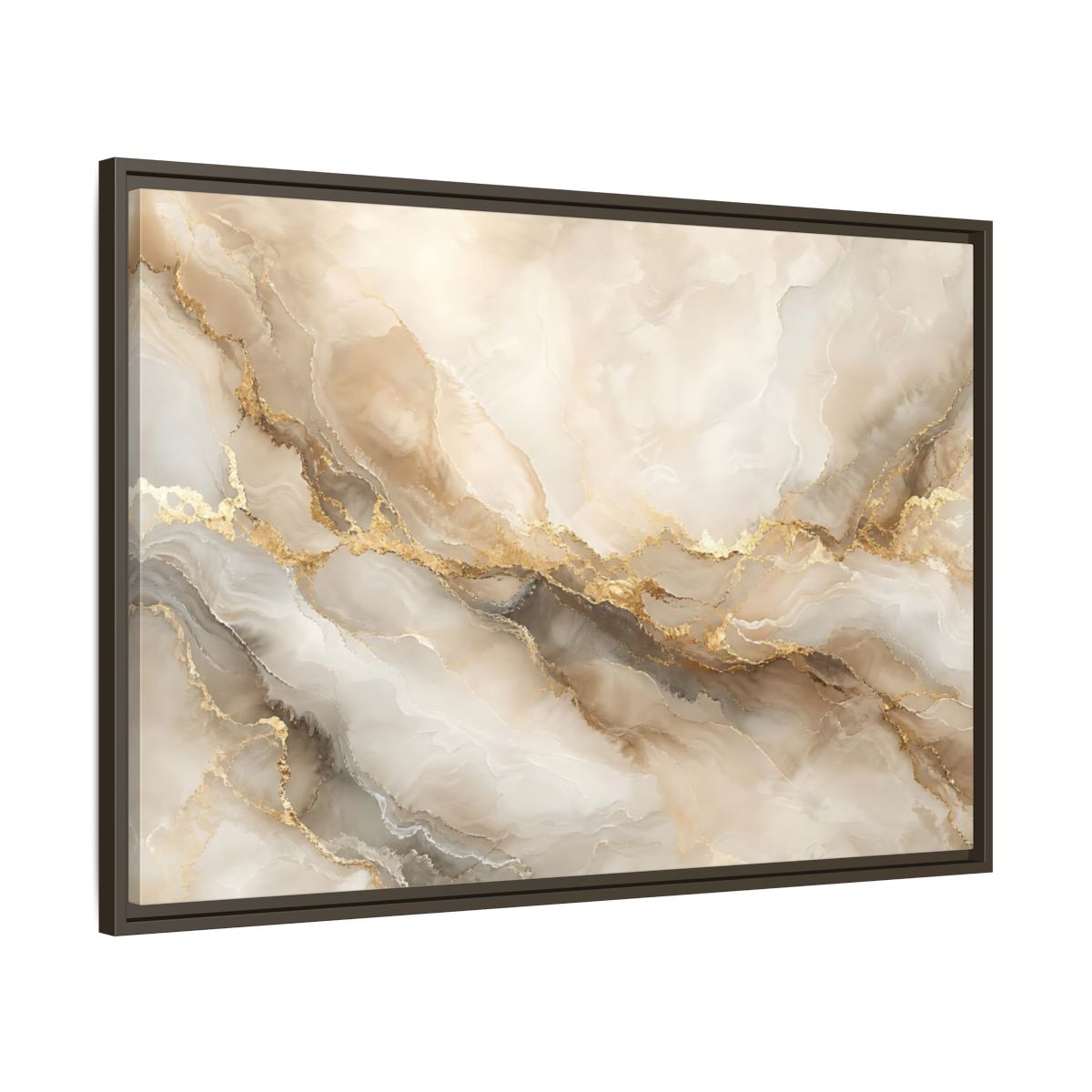 Main Mockup. Abstract Marble Pattern Gold And Beige shown as stretched canvas wall art
