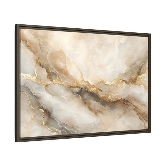 Main Mockup. Abstract Marble Pattern Gold And Beige shown as stretched canvas wall art