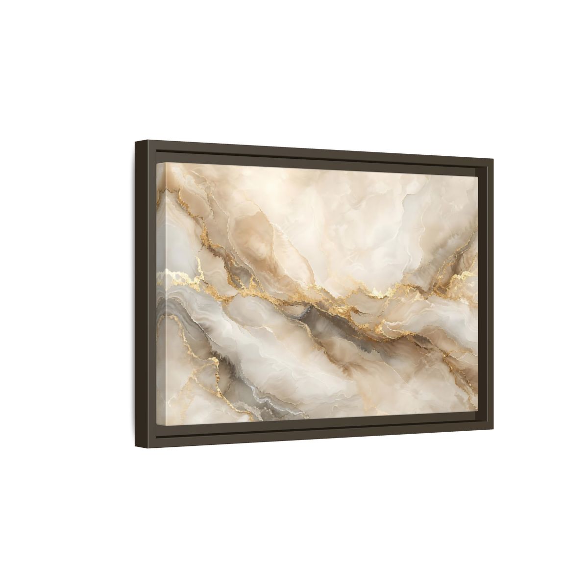 Side Mockup 5. Abstract Marble Pattern Gold And Beige shown as stretched canvas wall art