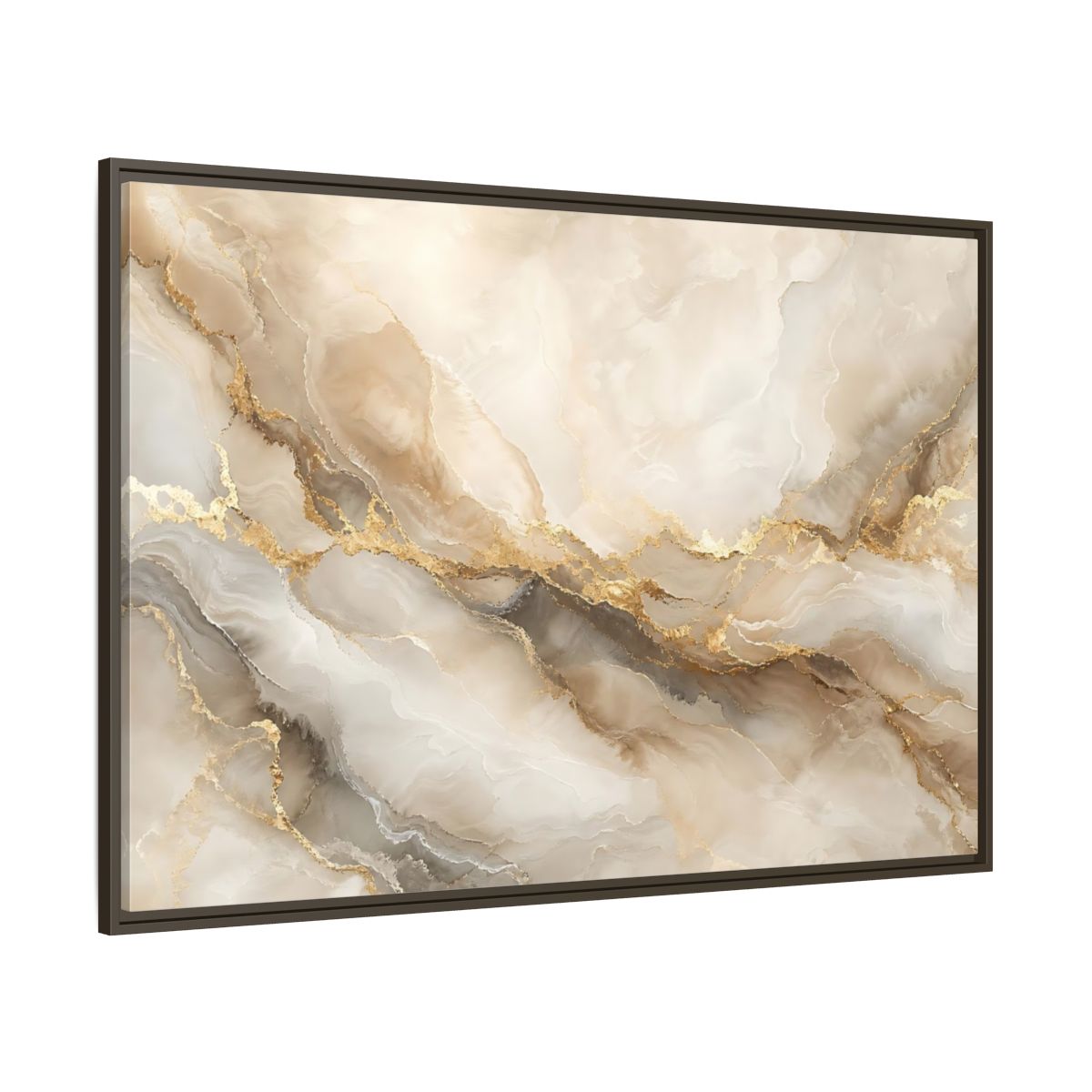 Side Mockup 8. Abstract Marble Pattern Gold And Beige shown as stretched canvas wall art