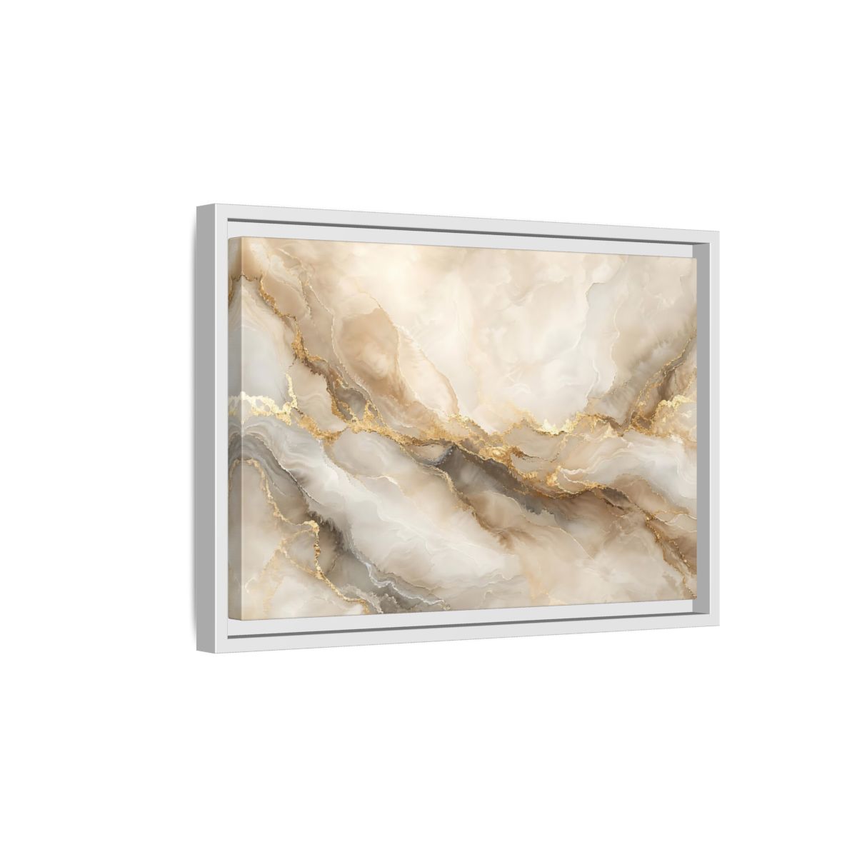 Side Mockup 4. Abstract Marble Pattern Gold And Beige shown as stretched canvas wall art