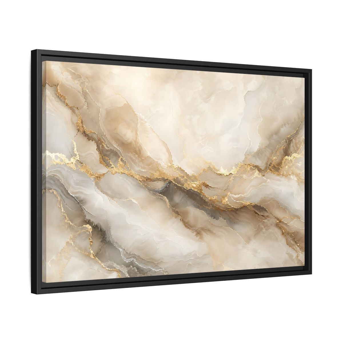 Side Mockup 14. Abstract Marble Pattern Gold And Beige shown as stretched canvas wall art