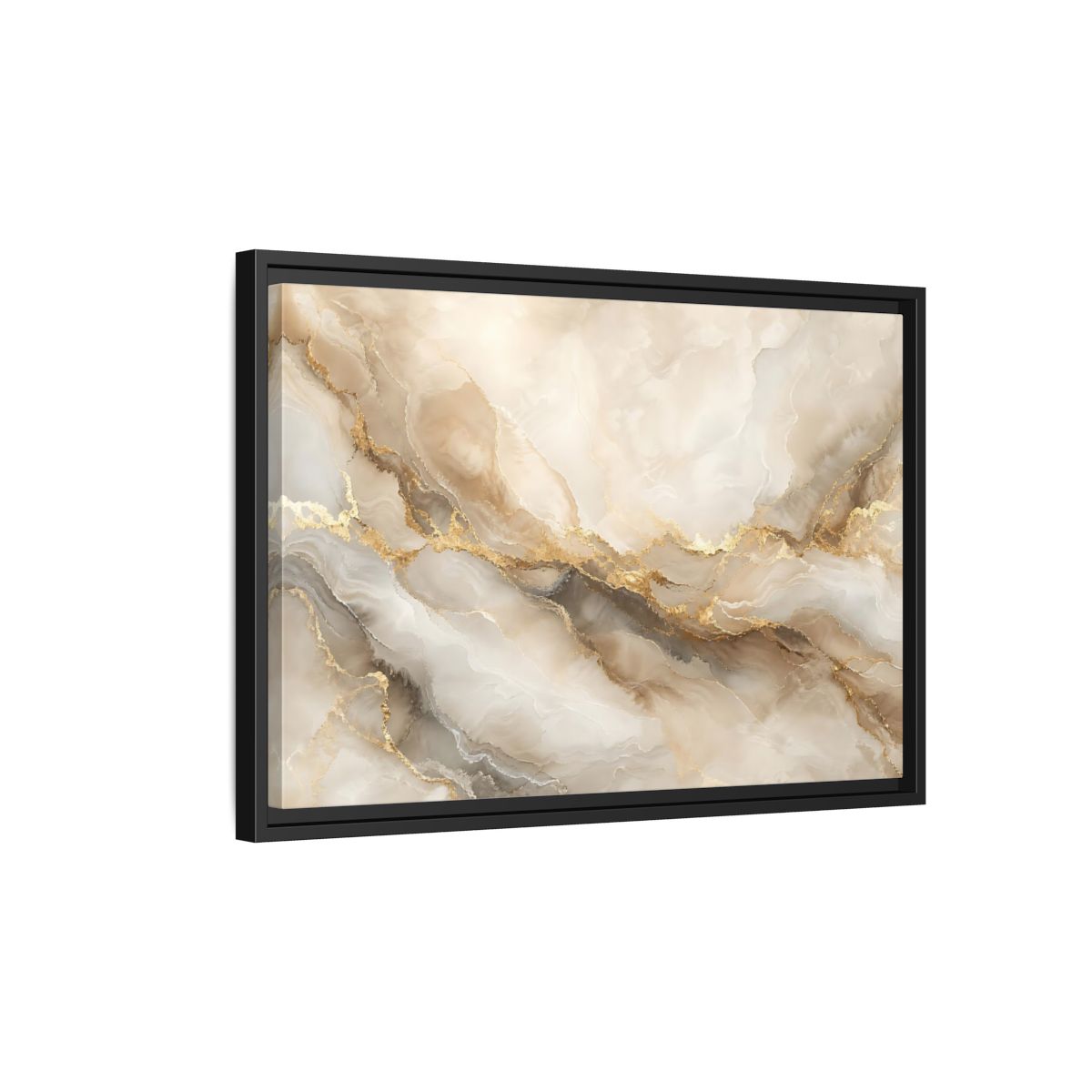 Side Mockup 3. Abstract Marble Pattern Gold And Beige shown as stretched canvas wall art