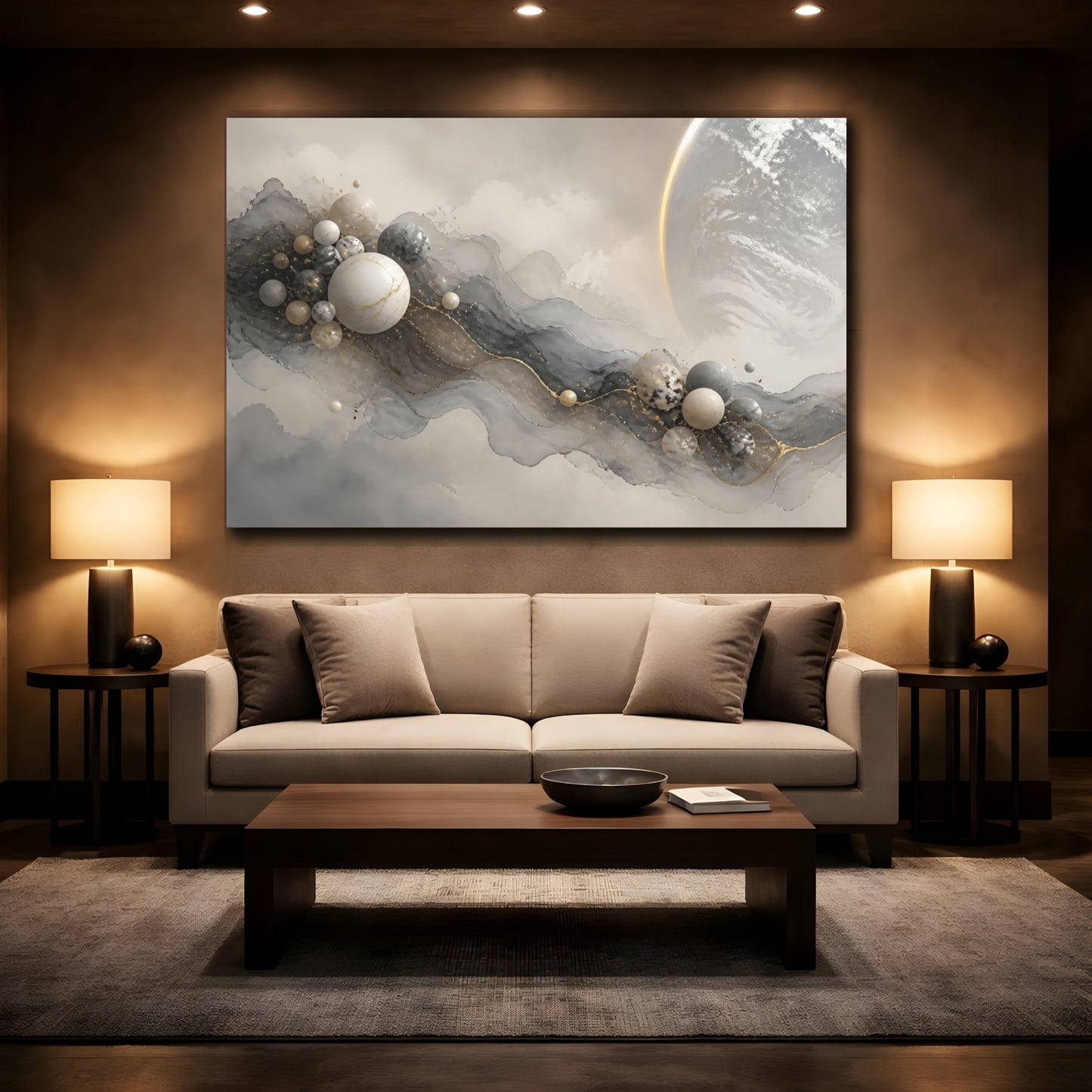 Mockup 2. Abstract Marble Spheres shown as canvas print