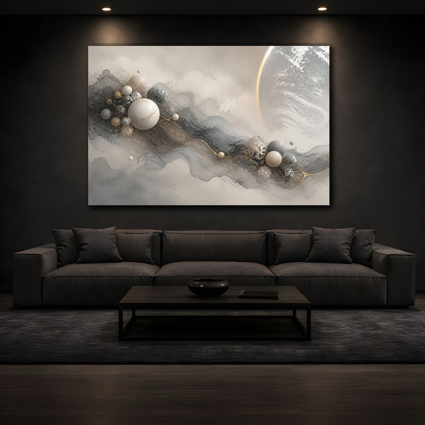 Mockup 3. Abstract Marble Spheres shown as canvas print